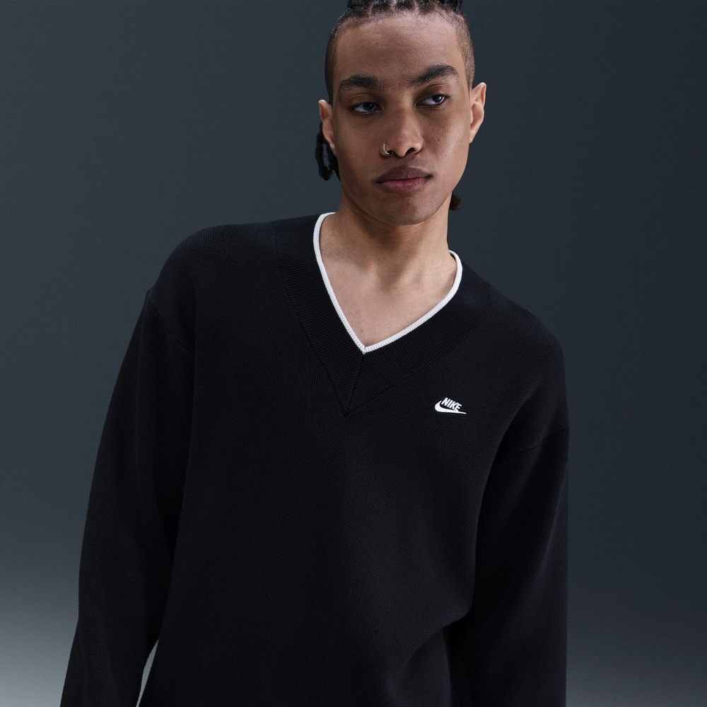 Nike Sportswear Club V-Neck Sweater Mens Large Black Loose Fit HV1419-010